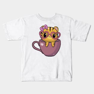 Cute Tiger in cup of coffee Kids T-Shirt